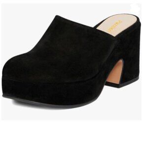 Pazzion Black Platform Rounded Toe Mules Clogs Slip On Chunky High Heel Slipper